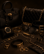 Luxury fashion accessories collection featuring elevated handbags, jewelry, sunglasses, watches, belts, and modern statement essentials.