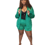 Women’s Hustlers green jacket with structured fit and clean silhouette, front view