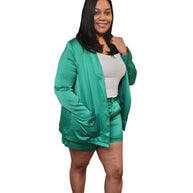 Side profile of women’s Hustlers green jacket with modern fit and clean lines