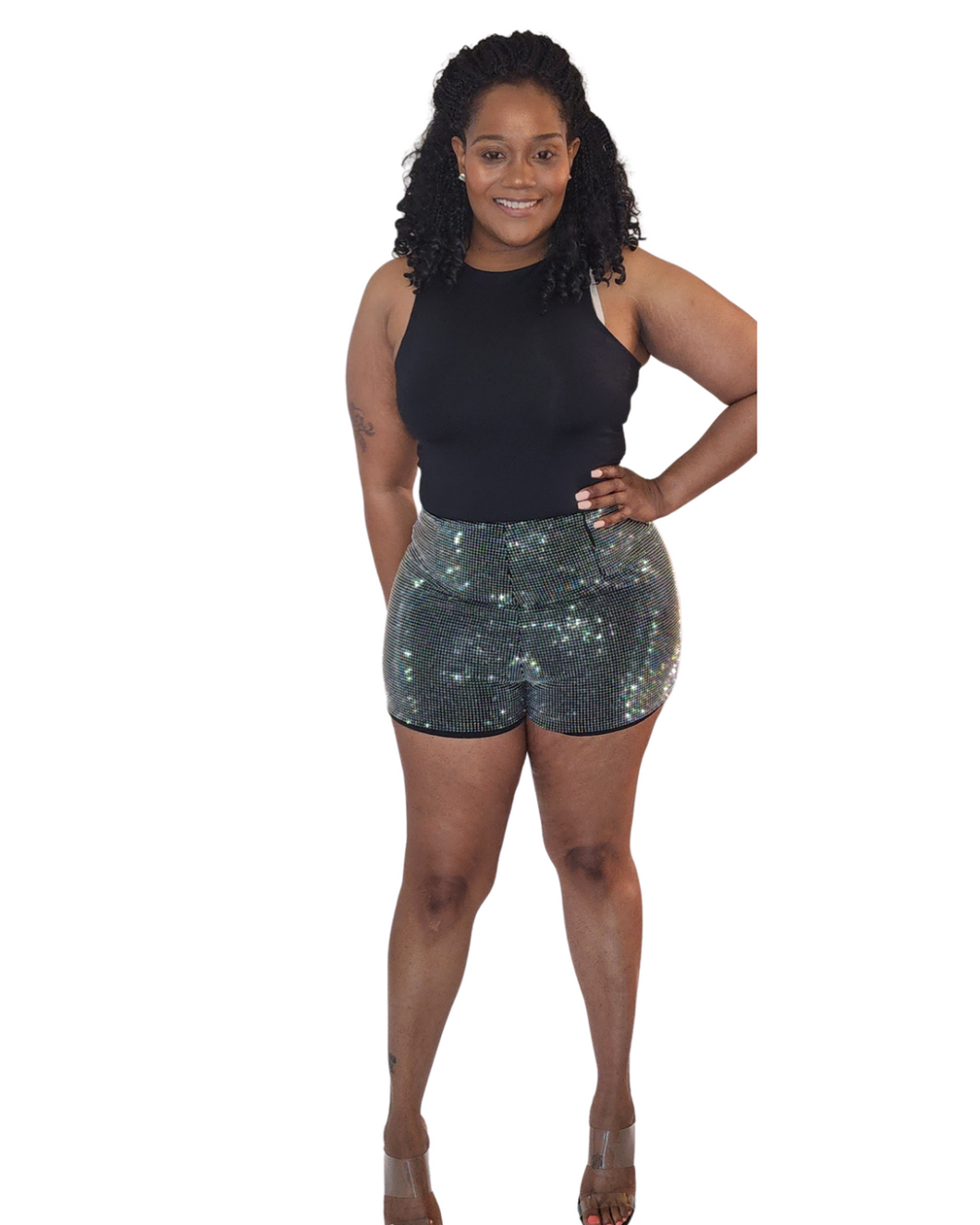 Turn up rhinestone shorts