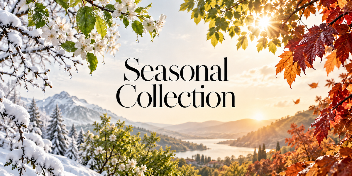 Seasonal Collection with snow, blossoms, sunshine and autumn leaves