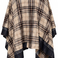 Back view of brown plaid handkerchief hem skirt on white background