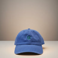Front view of the CianniJ's CJC Royal Blue Twill Hat featuring an embroidered CJC monogram, structured crown, and adjustable buckle closure.