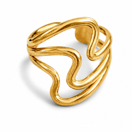 Contour Ring featuring a sculptural open gold-tone design on a white background.