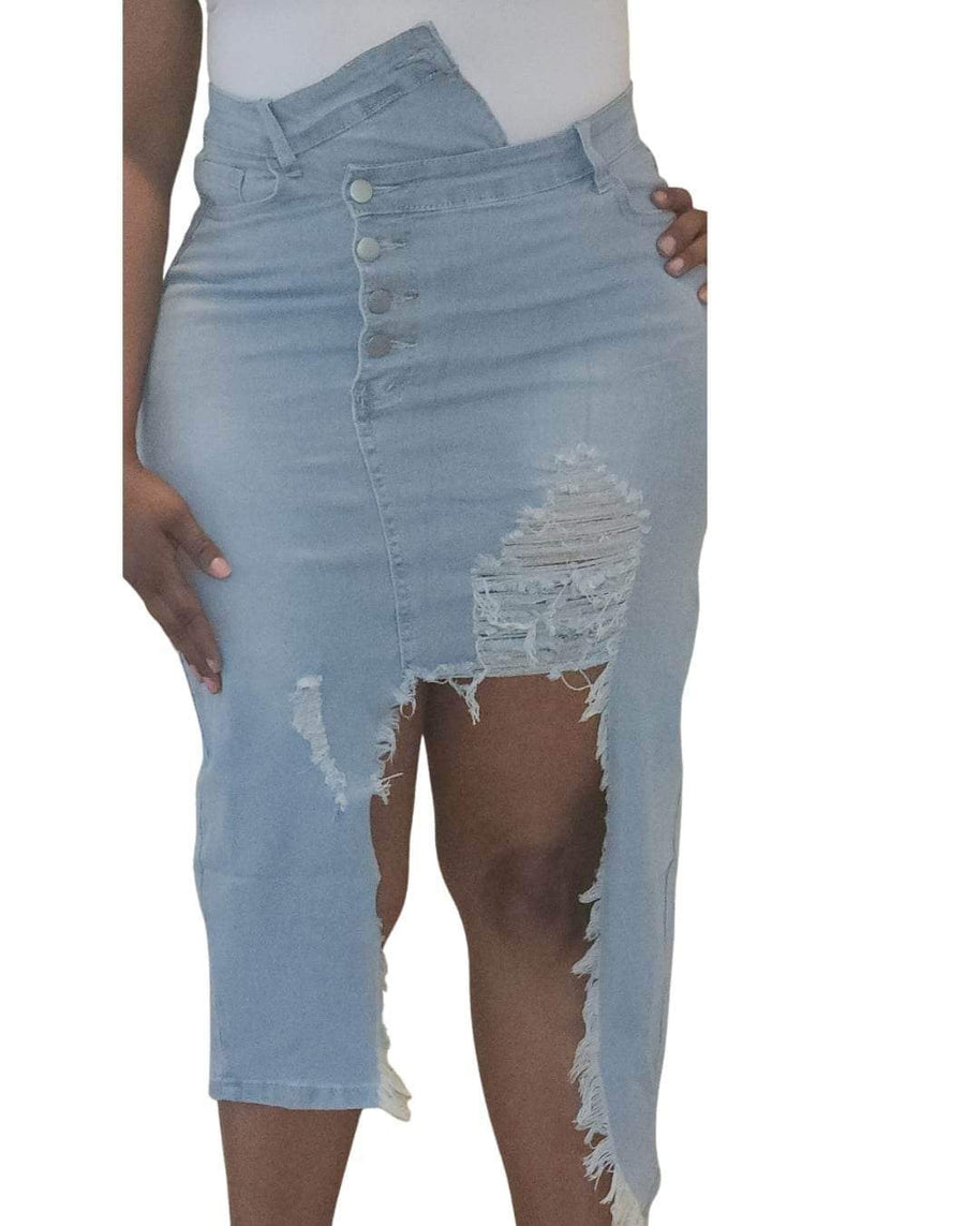 Peek- A- boo Asymmetrical denim skirt - CianniJ's Clothing