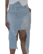 Load image into Gallery viewer, Peek- A- boo Asymmetrical denim skirt
