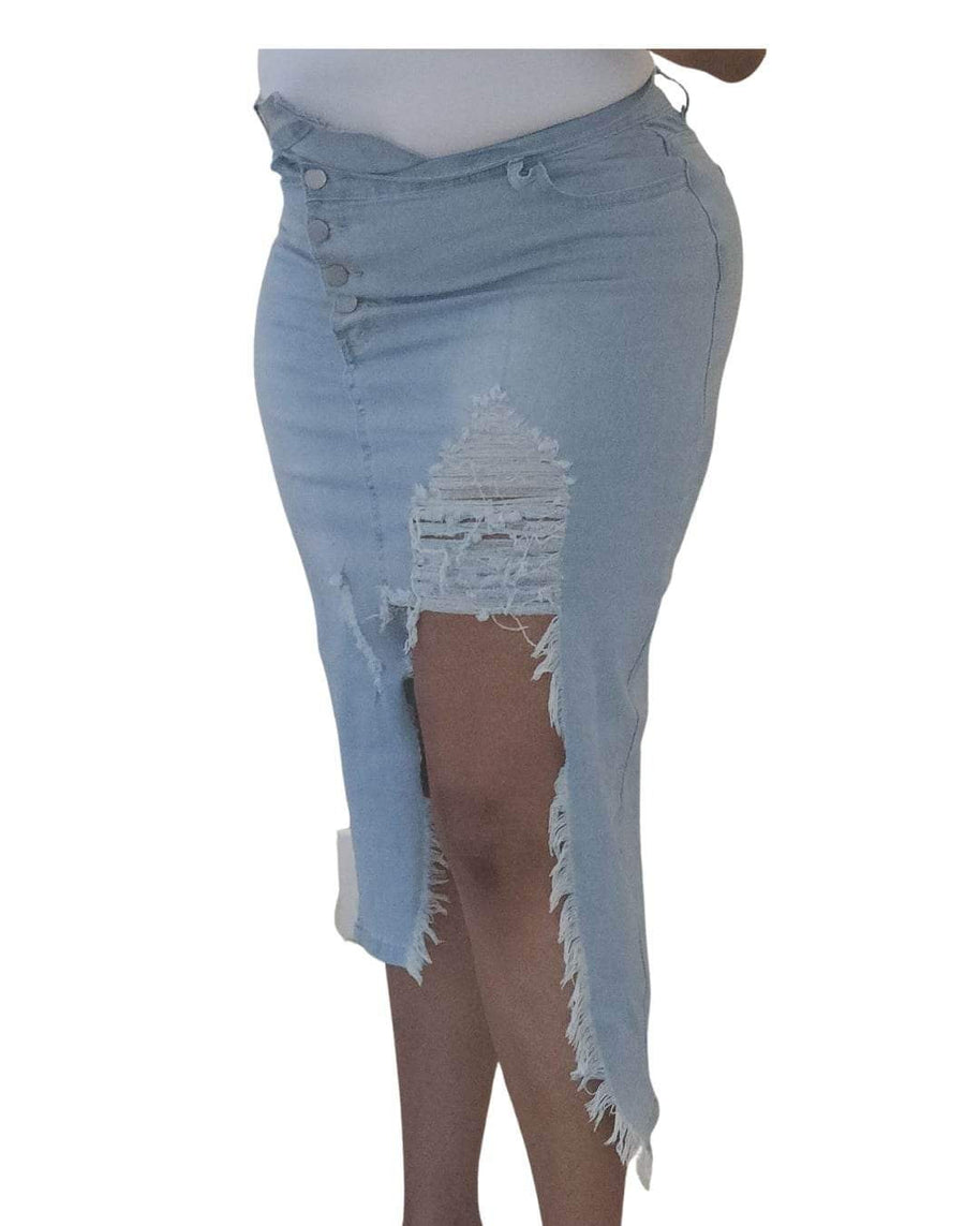 Peek- A- boo Asymmetrical denim skirt - CianniJ's Clothing