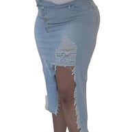Peek- A- boo Asymmetrical denim skirt - CianniJ's Clothing