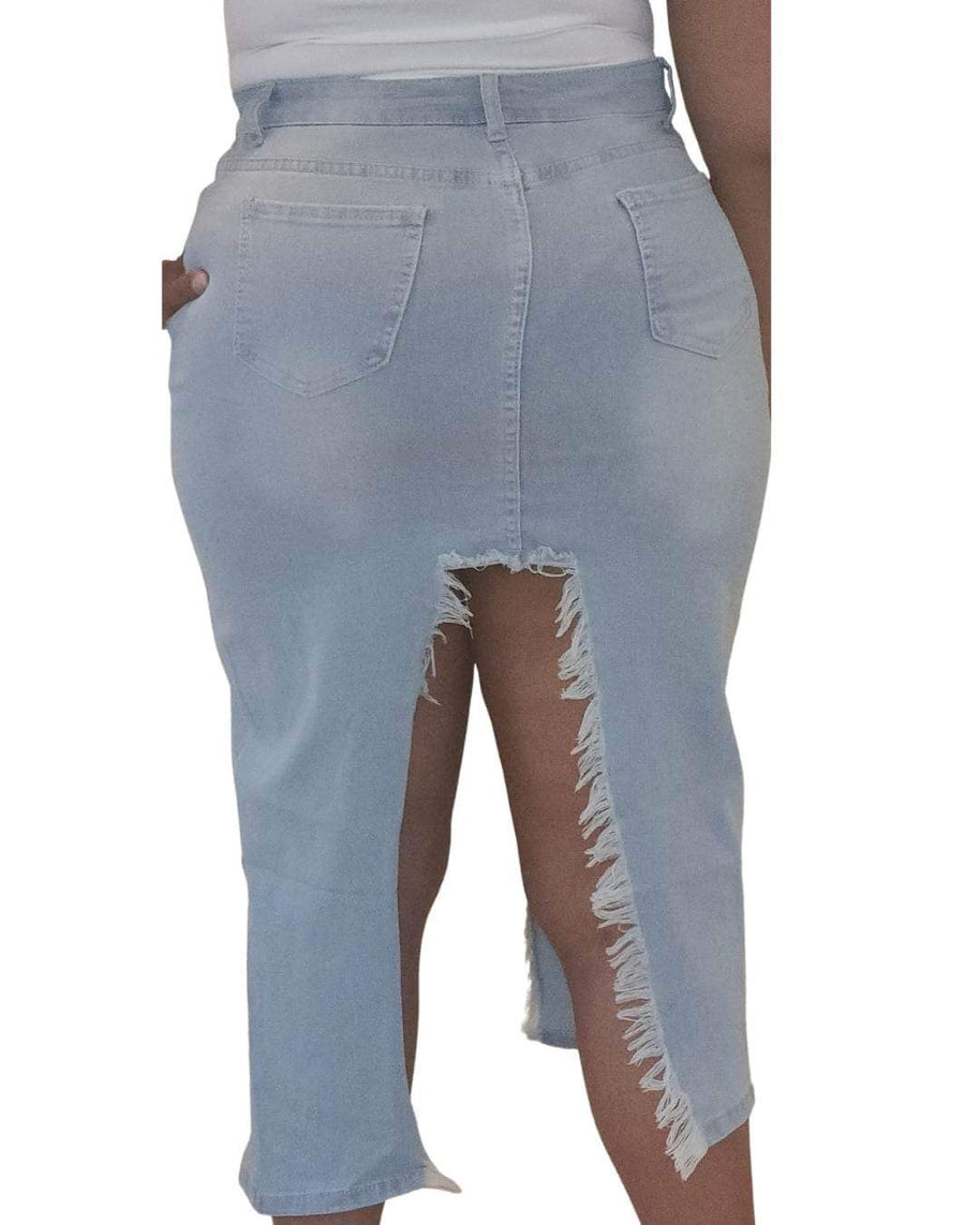 Peek- A- boo Asymmetrical denim skirt - CianniJ's Clothing