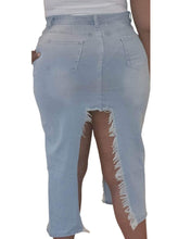 Load image into Gallery viewer, Peek- A- boo Asymmetrical denim skirt
