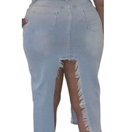 Peek- A- boo Asymmetrical denim skirt - CianniJ's Clothing