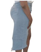 Load image into Gallery viewer, Peek- A- boo Asymmetrical denim skirt
