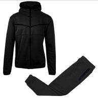 Men’s black Midnight Motion sweatsuit set, zip hoodie and matching joggers, product display