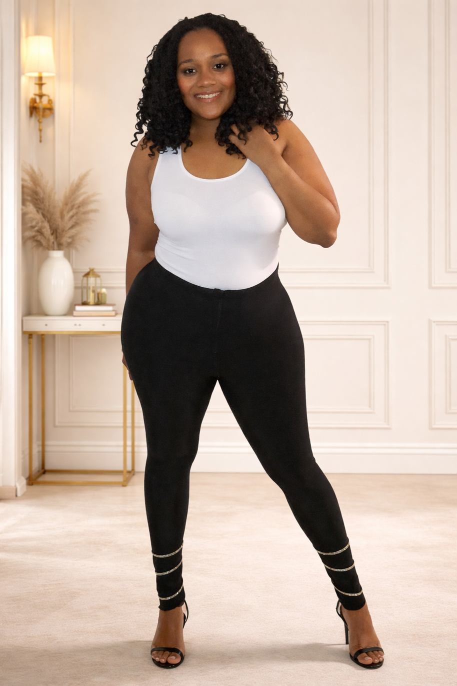 high waisted black stretch leggings front view ciannijs precision fit legging