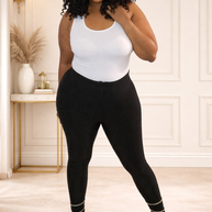 high waisted black stretch leggings front view ciannijs precision fit legging