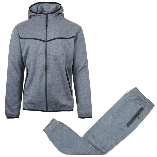 Men’s steel grey Steady Fit sweatsuit set with zip hoodie and tapered joggers, clean structured fit